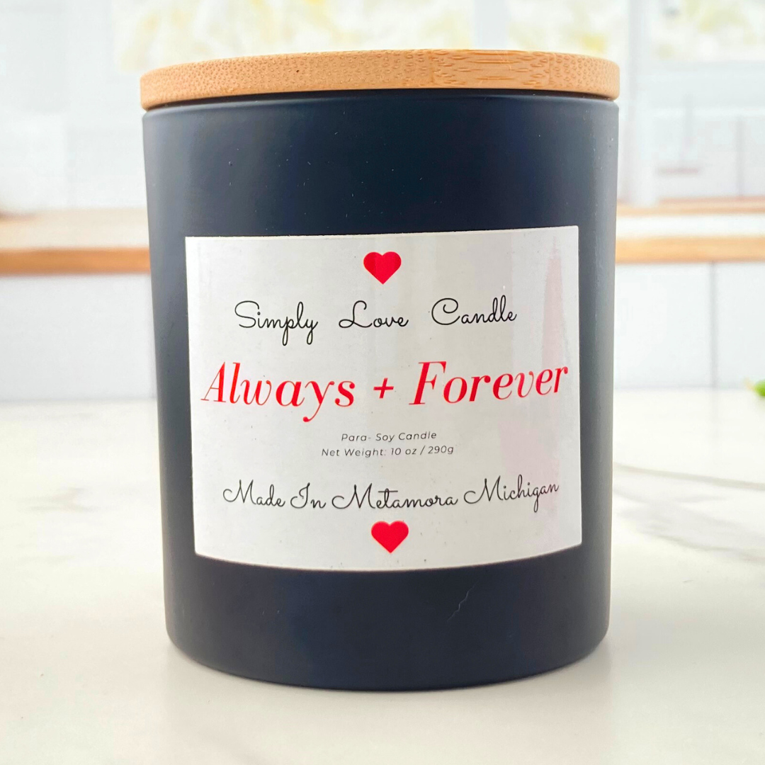 Always and Forever 8 oz Candle with Bamboo Lid Rose Scented