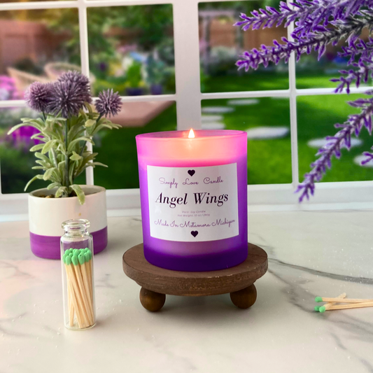 Angel Wings 8 oz Candle with Bamboo Lid Lavender + Black Amber
