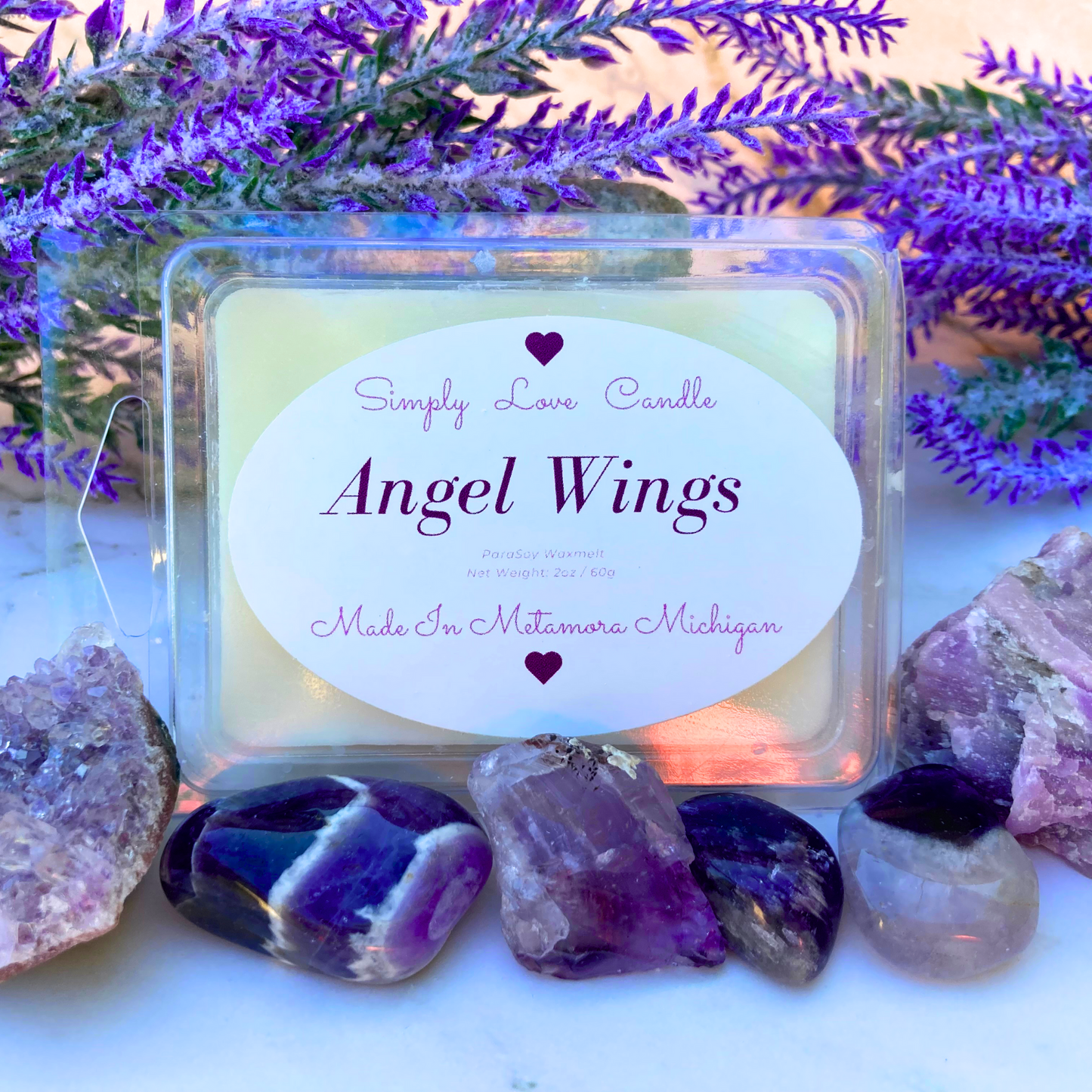 Angel Wings Heart Wax Melts Lavender + Black Amber