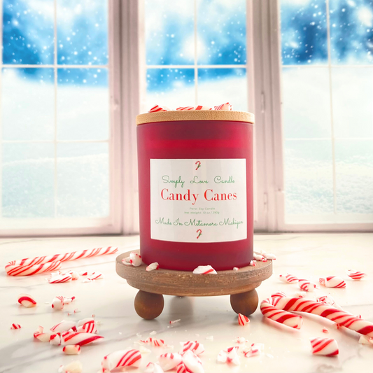 Candy Cane 8 oz Candle with Bamboo Lid  Mint + Vanilla Scent