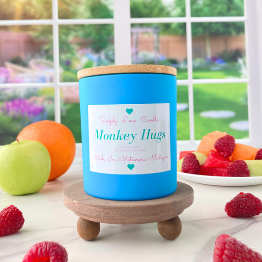 Monkey Hugs 8 oz candle with bamboo lid