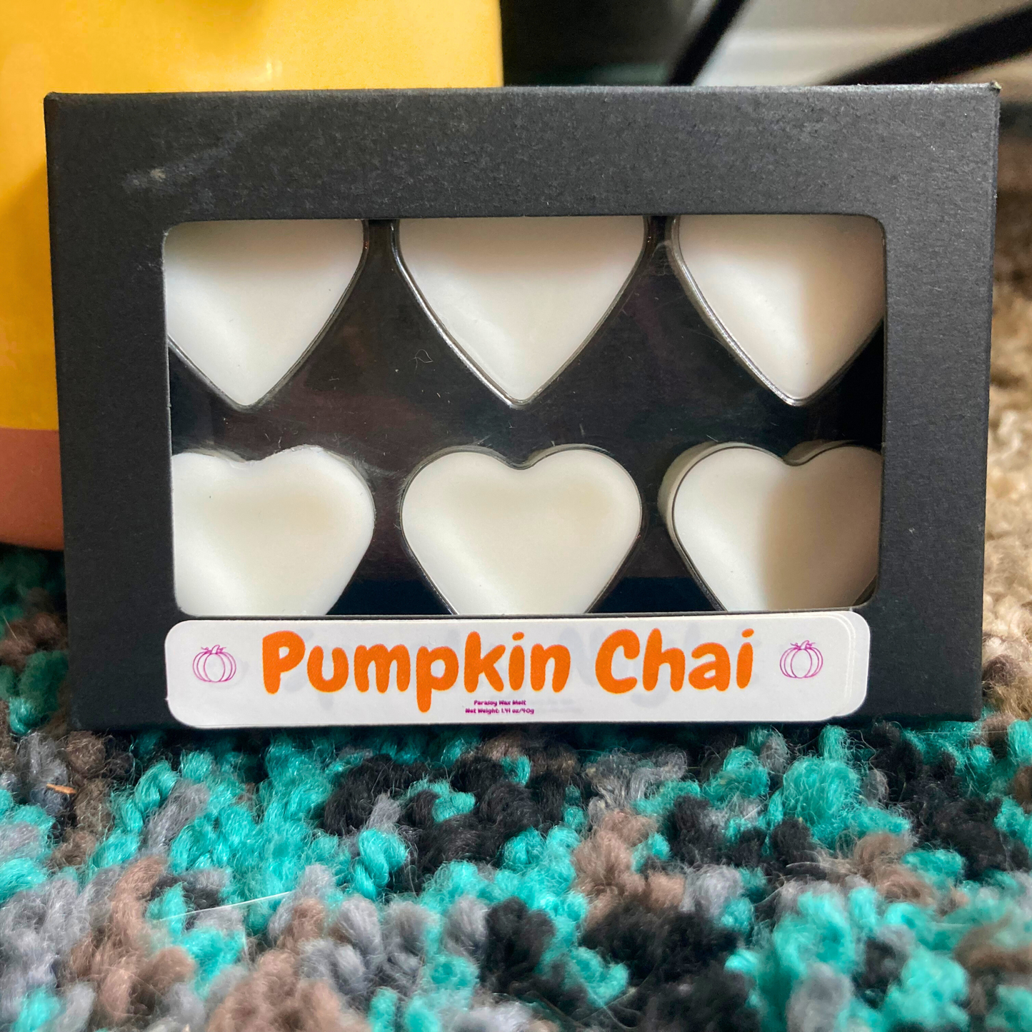 Pumpkin Chai Heart Wax Melts in Black Kraft Box
