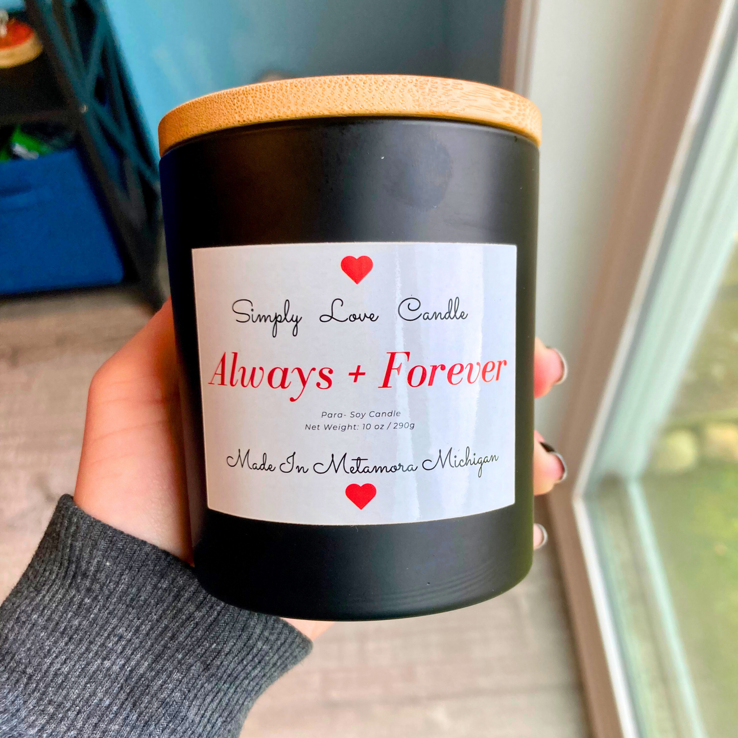 Always and Forever 8 oz Candle with Bamboo Lid Rose Scented