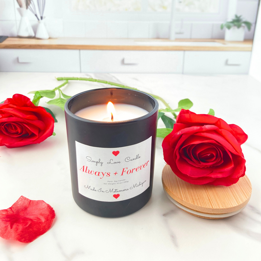Always and Forever 8 oz Candle with Bamboo Lid Rose Scented