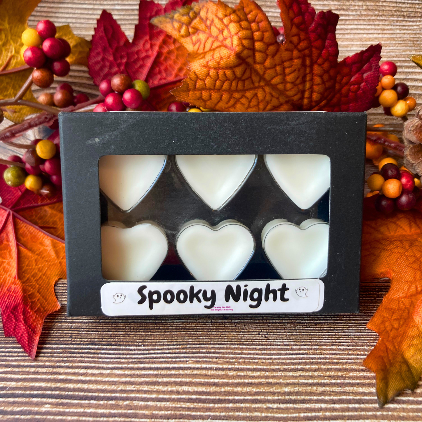 Spooky Night heart wax melts in black Kraft box