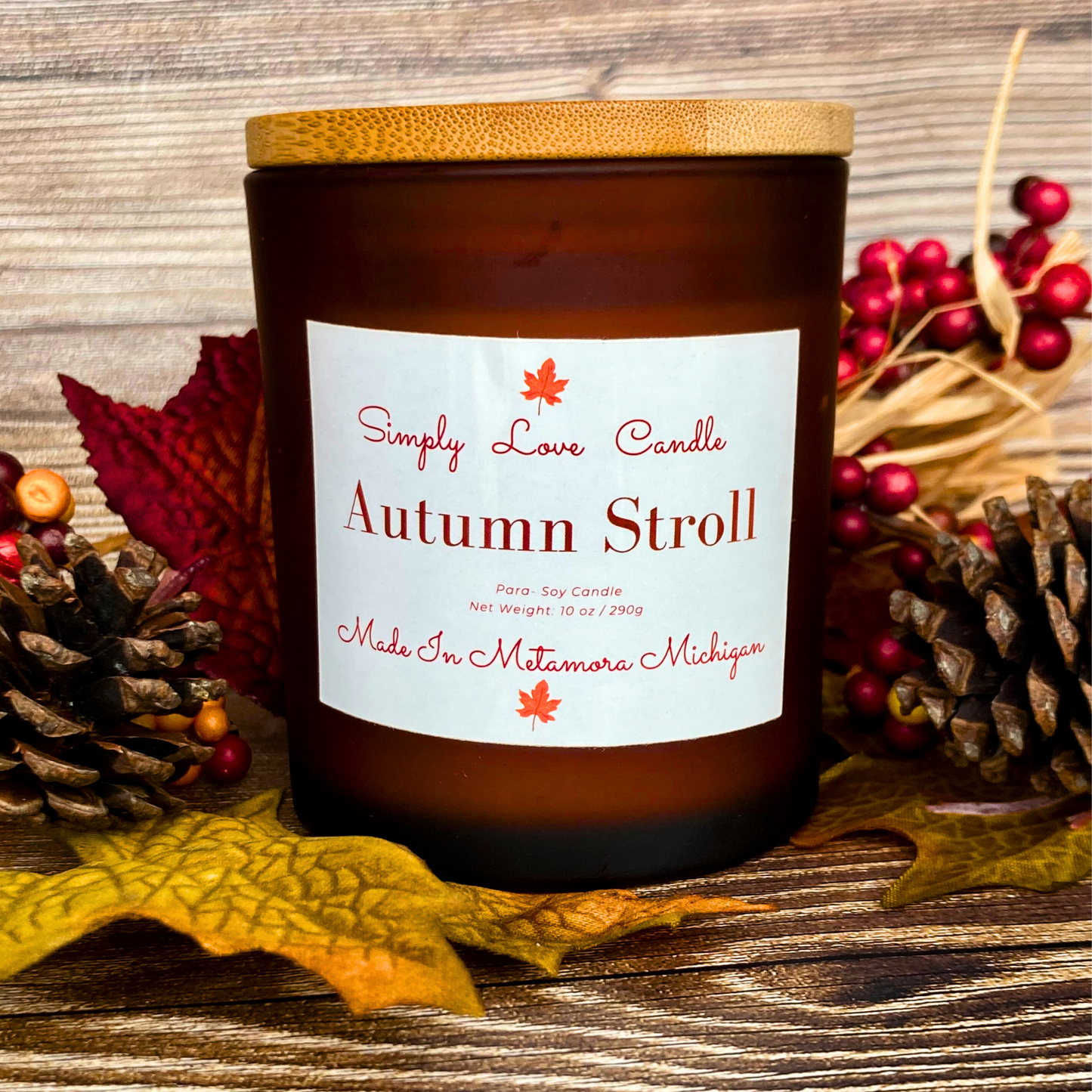 Autumn Stroll 8 oz Candle with Bamboo lid