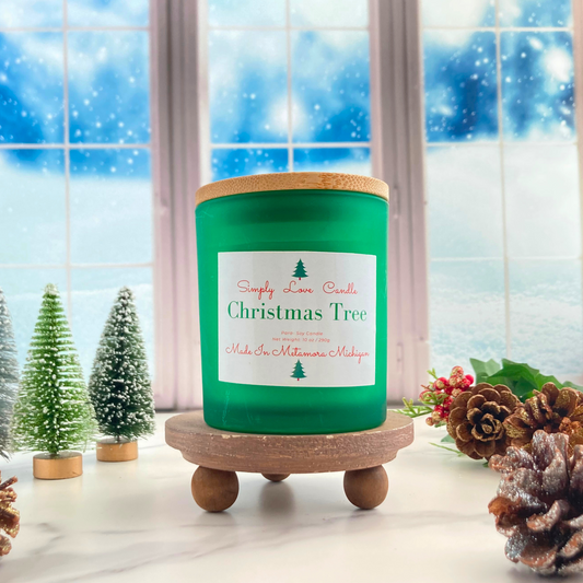 Christmas Tree 8 oz Candle with Bamboo Lid Balsam Fir Scent