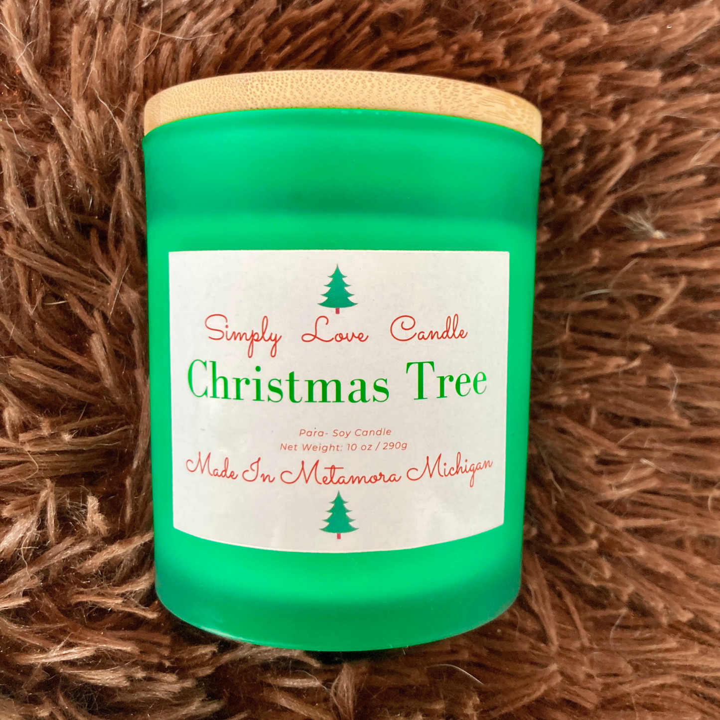 Christmas Tree 8 oz Candle with Bamboo Lid Balsam Fir Scent