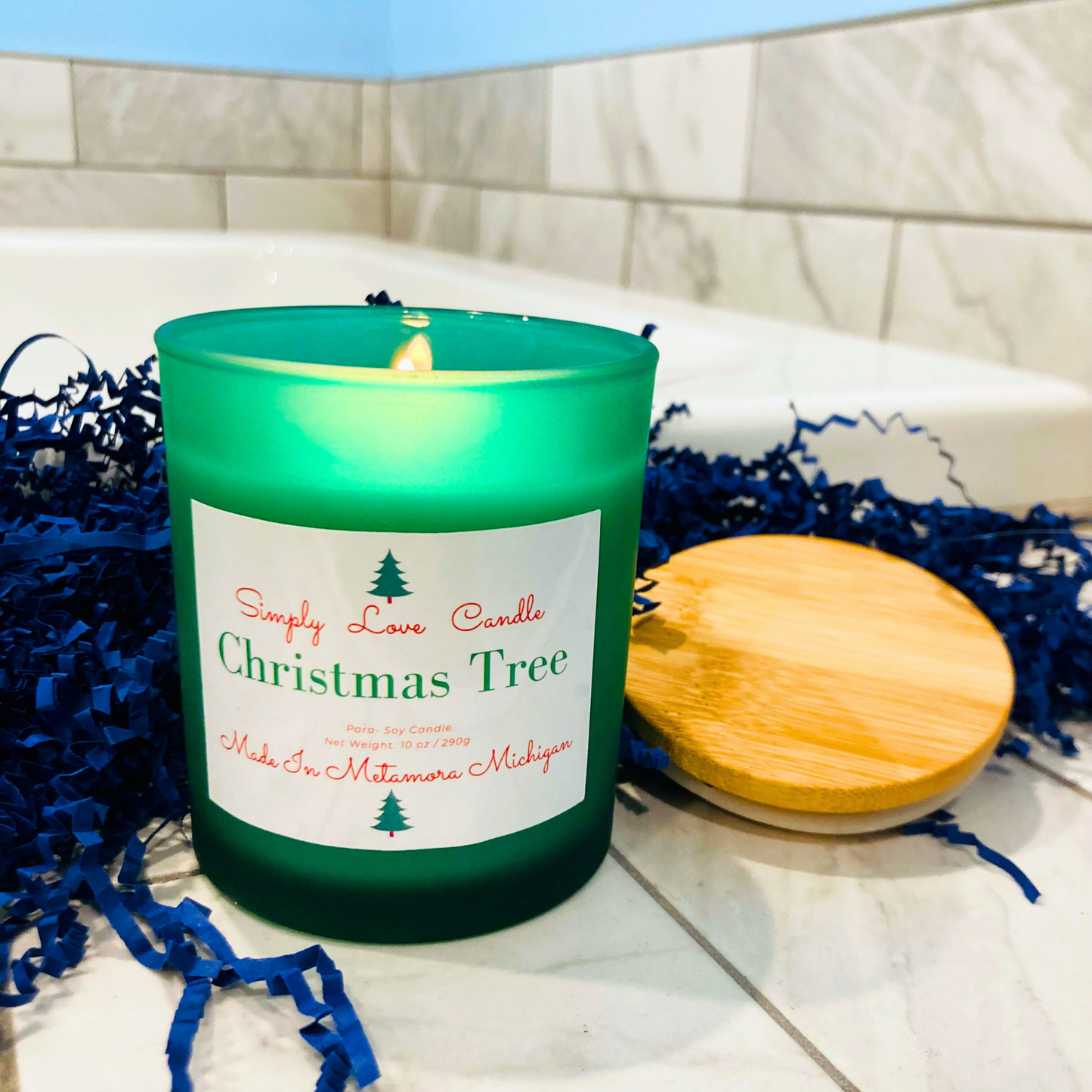 Christmas Tree 8 oz Candle with Bamboo Lid Balsam Fir Scent