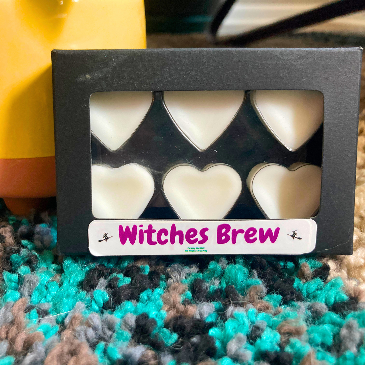 Witches Brew heart wax melts in black Kraft box