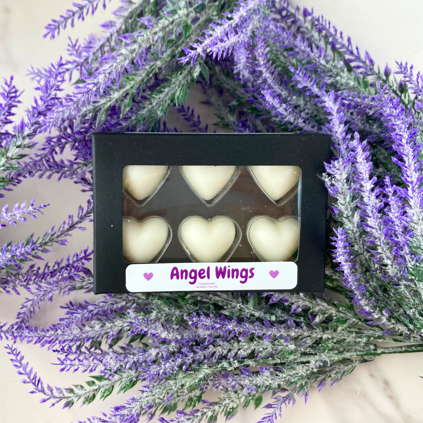 Angel Wings Heart Wax Melts in Black Kraft Box