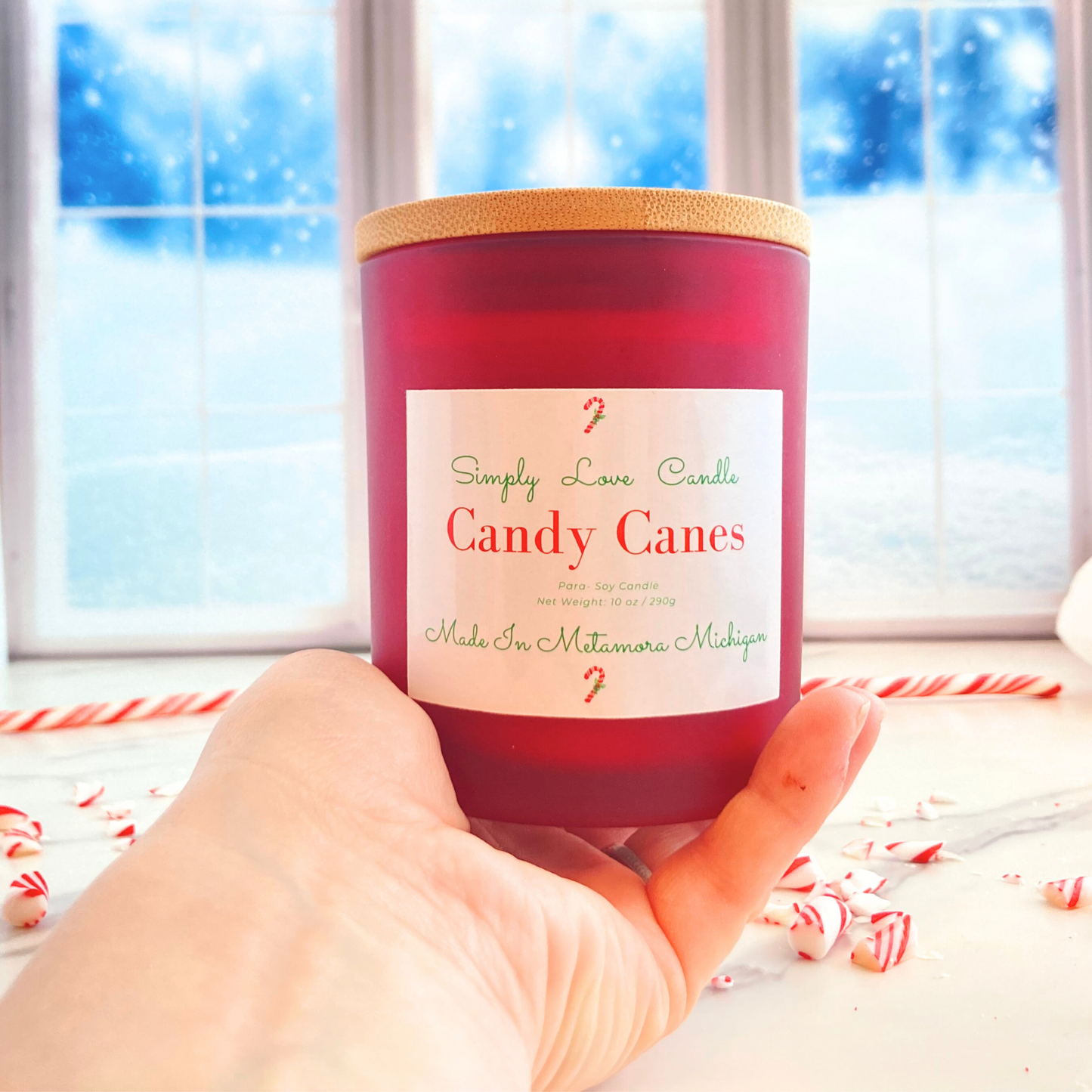 Candy Cane 8 oz Candle with Bamboo Lid