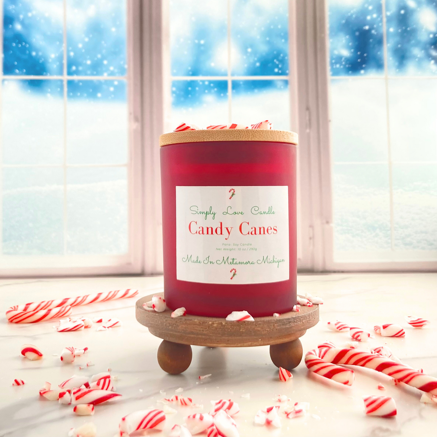 Candy Cane 8 oz Candle with Bamboo Lid