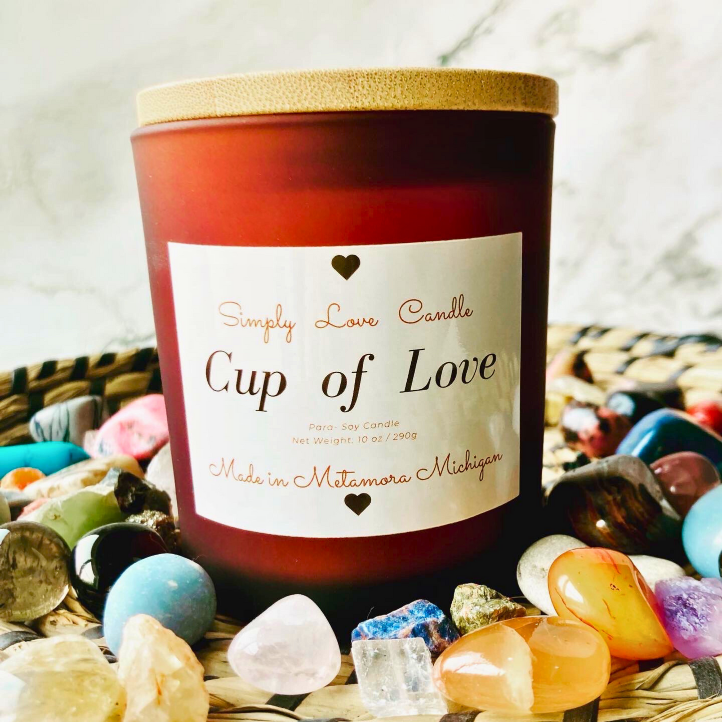 Cup of Love 8 oz candle with Bamboo Lid