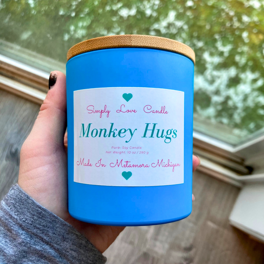 Monkey Hugs 8 oz candle with bamboo lid