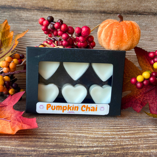 Pumpkin Chai Heart Wax Melts in Black Kraft Box