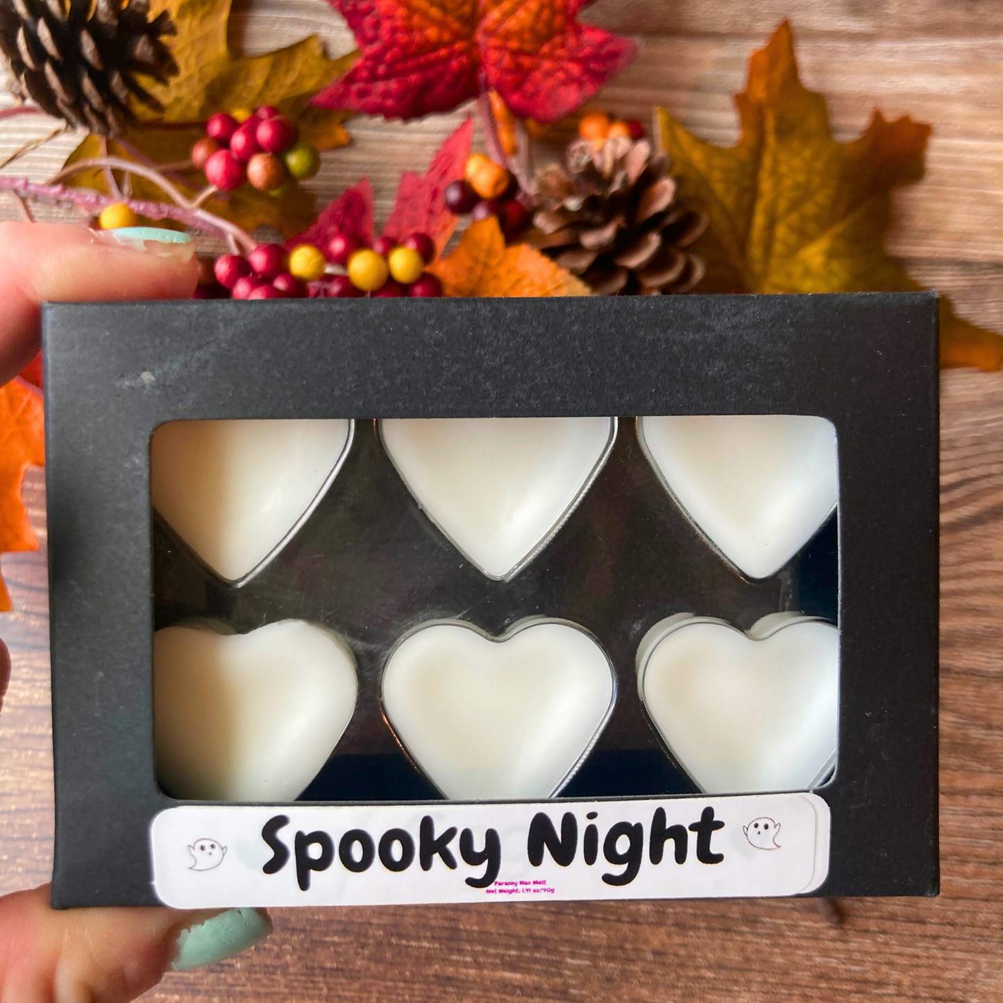 Spooky Night heart wax melts in black Kraft box