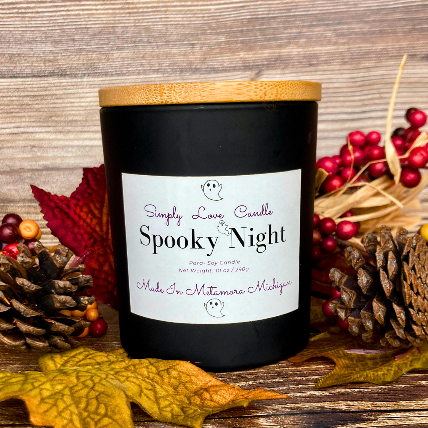 Spooky Night 8 oz candle with bamboo lid