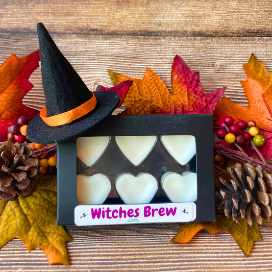 Witches Brew heart wax melts in black Kraft box