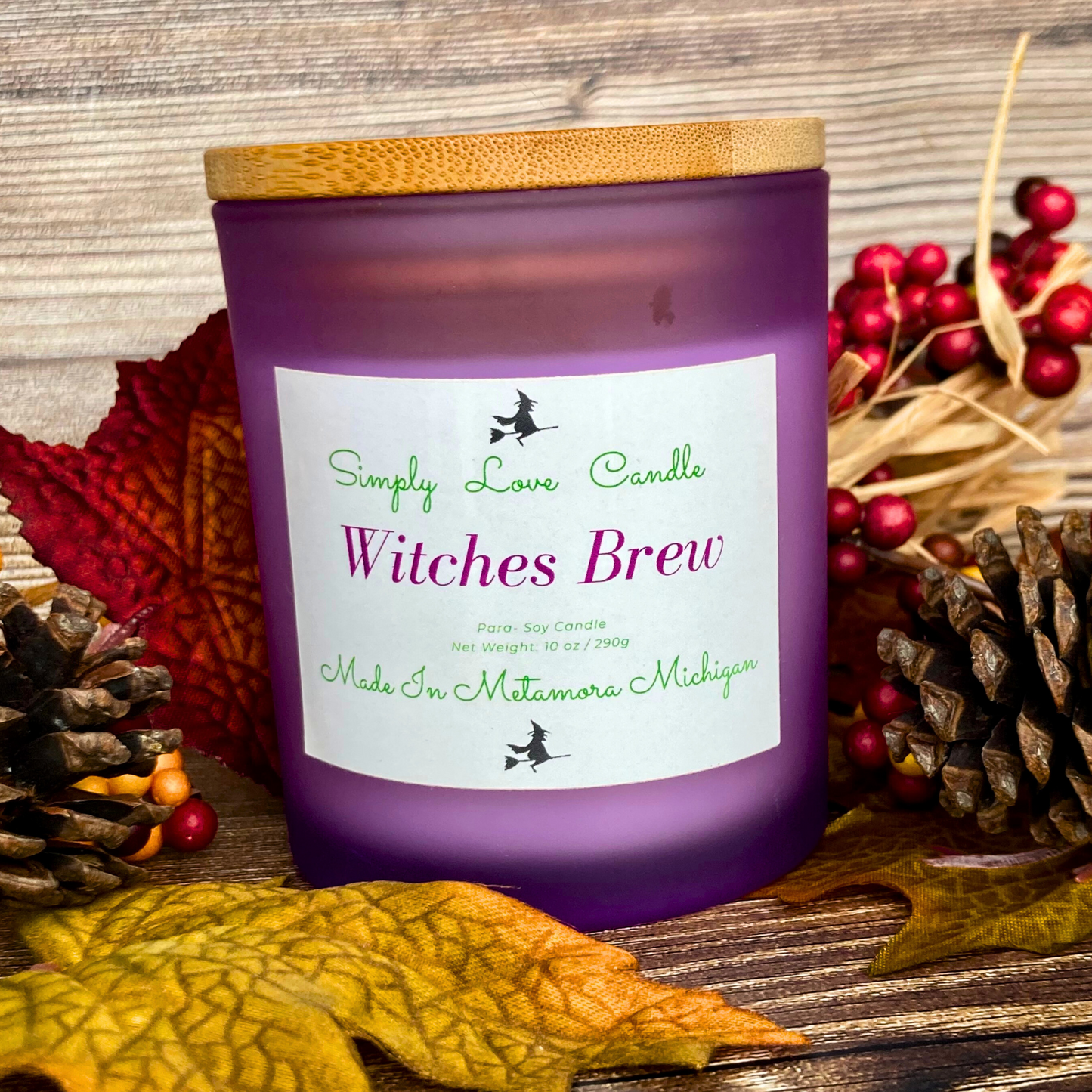 Witches Brew 8 oz candle with bamboo lid